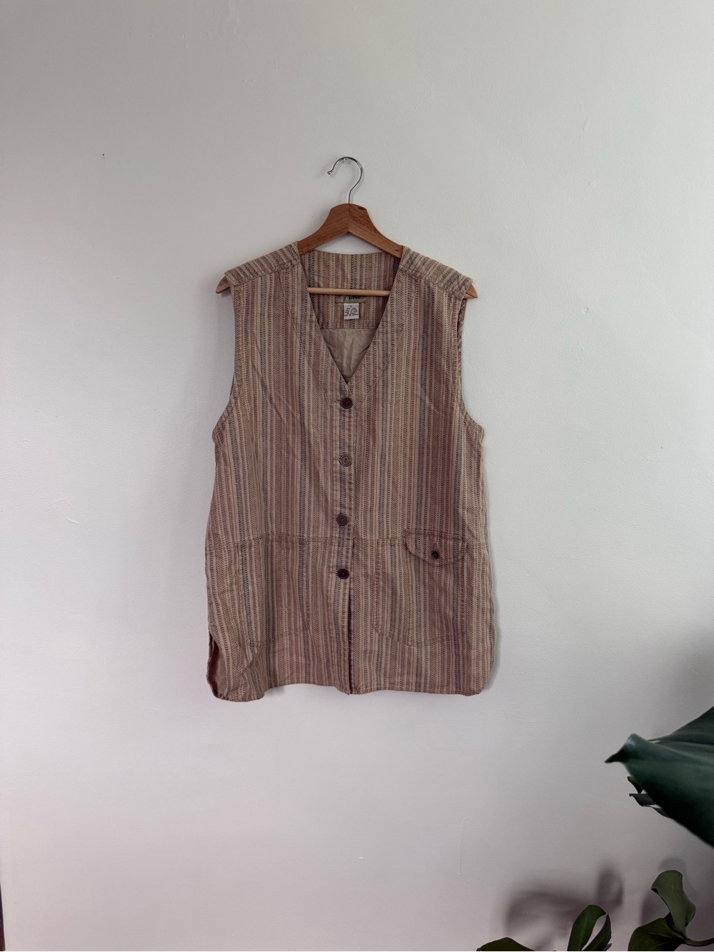 Vintage Striped Sleeveless Button-Front Tunic Vest
